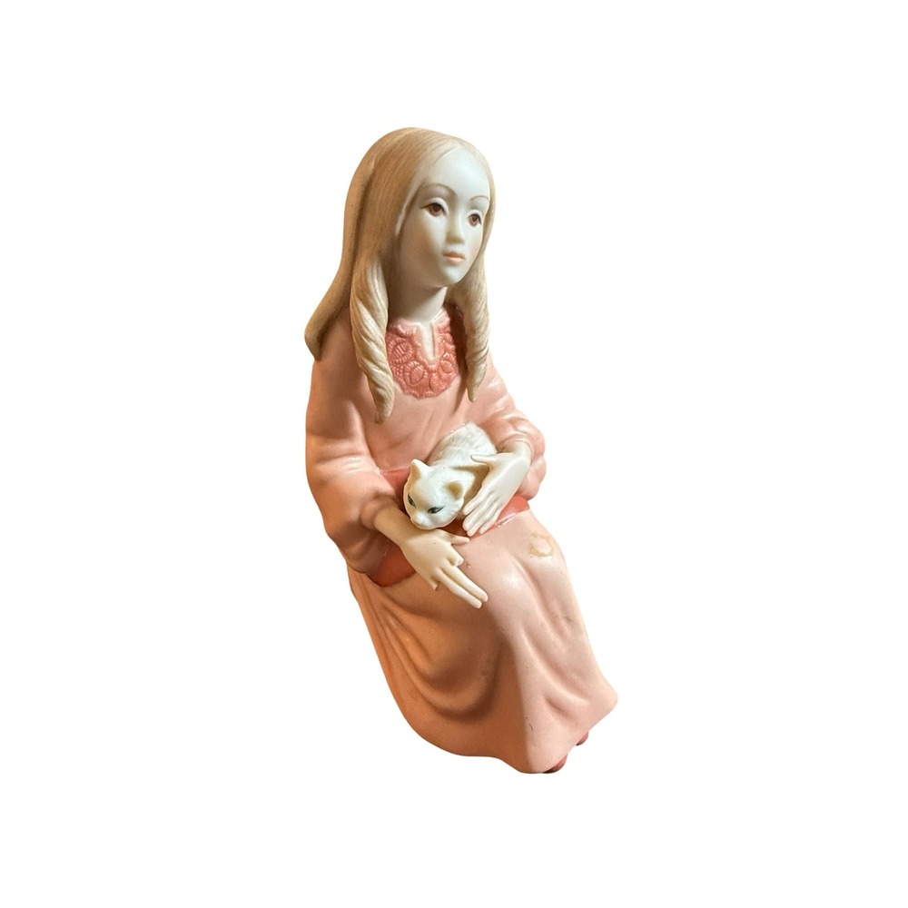 Goebel Laszlo Ispanky 1978 Porcelain Figurine Katrina Girl With Cat Peach Cream